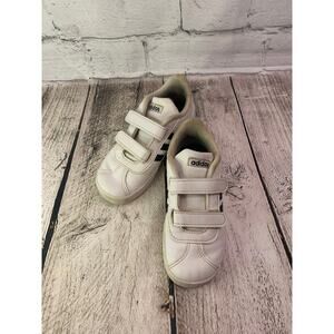 ADIDAS Girl's Court Shoes White with Black Stripes / Size: 10K